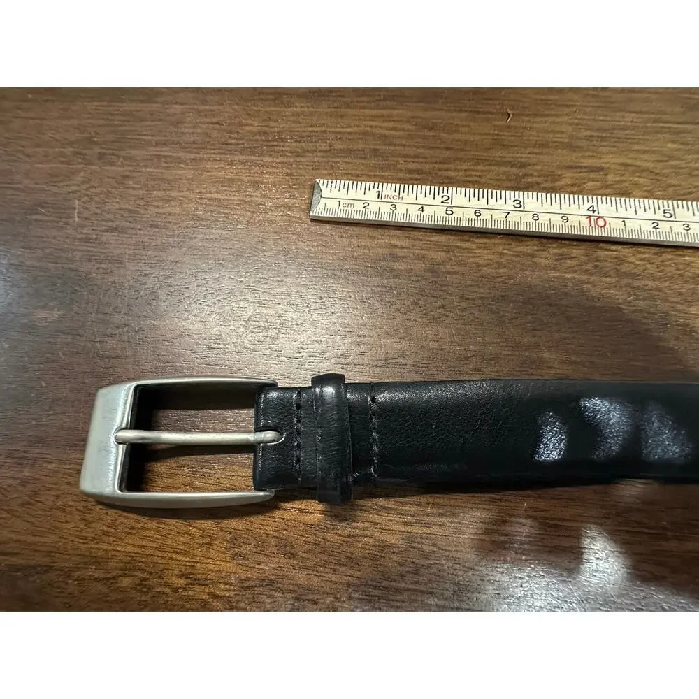 Tom James Mens Belt 40 Black Leather Solid Brass Buckle Elegant Glam USA Made